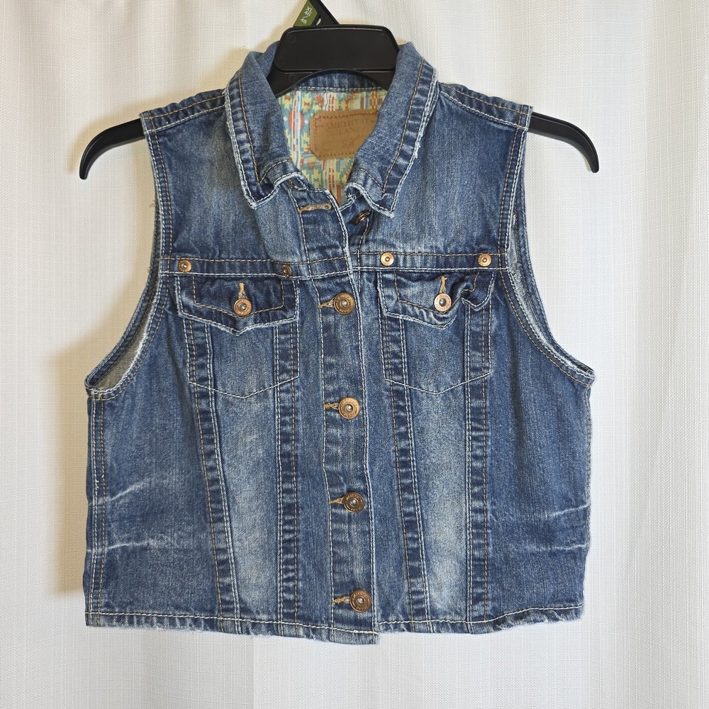 Amethyst Jeans Blue Denim Vest Sleeveless Button Front Pockets Size XL